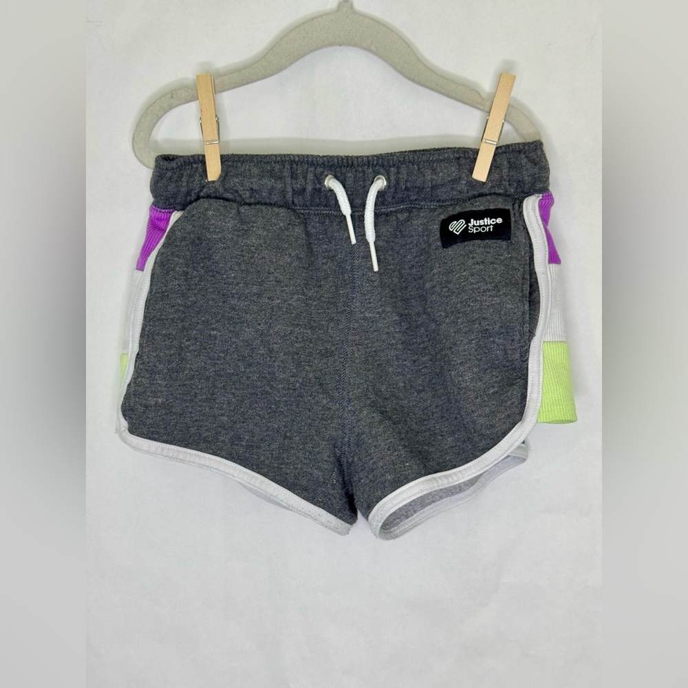 Justice Sport Grey and Colorful Trim Kids Athletic Shorts